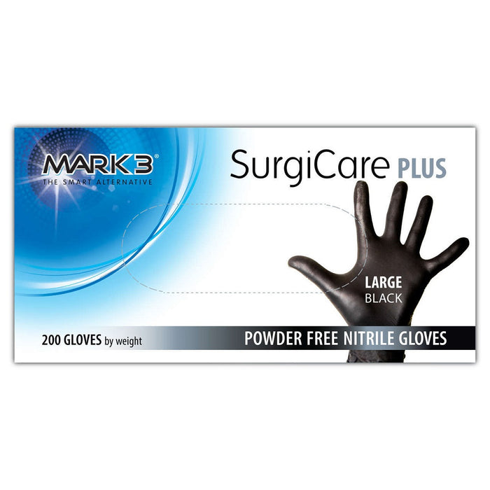 MARK3 SurgiCare Plus Nitrile Exam Gloves Black 3mil Box/200