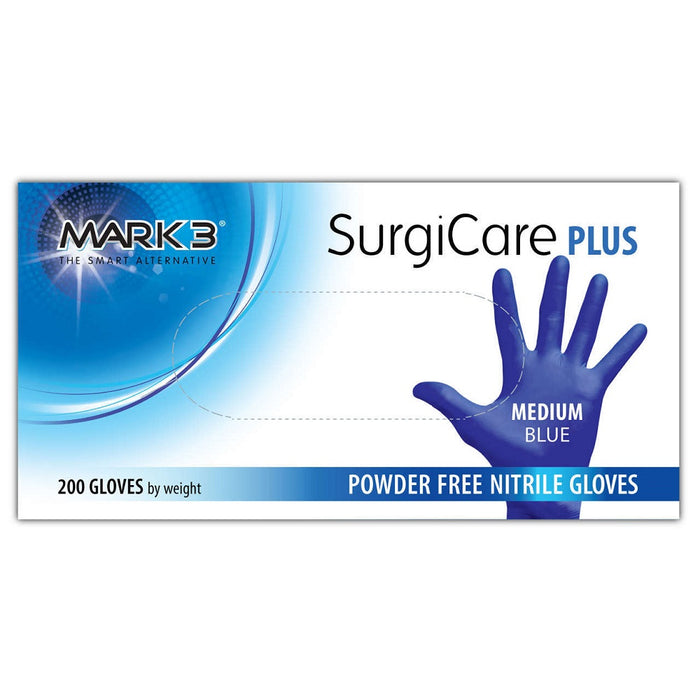 MARK3 SurgiCare Plus Nitrile Exam Gloves Blue 3mil Box/200