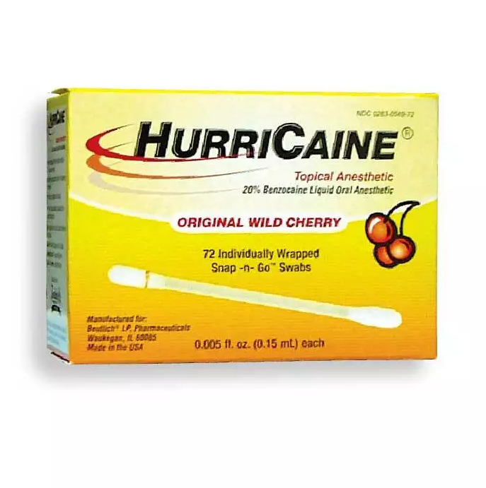 Beutlich HurriCaine Snap-N-Go Topical Anesthetic 20% Strength Benzocaine Oral Swab Box/72