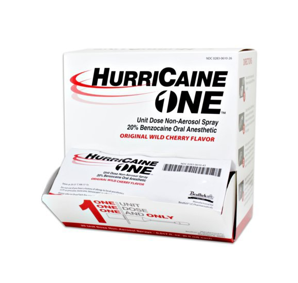 Beutlich HurriCaine Topical Anesthetic 20% Strength Benzocaine Unit Dose Non-Aerosol Spray 0.5mL Box/25