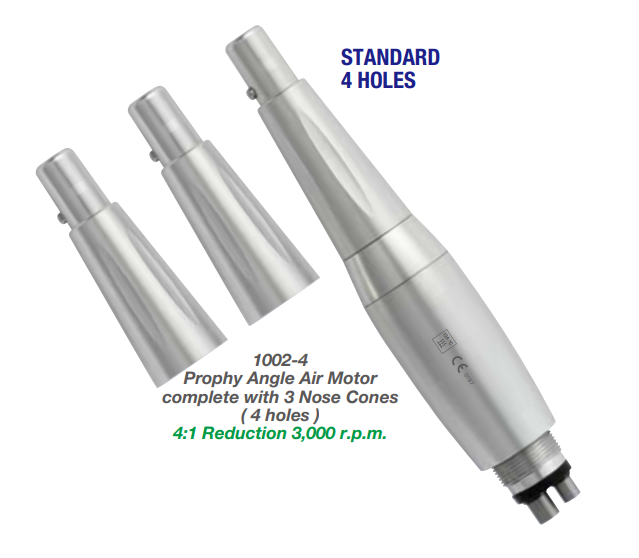 Hygenic Handpiece 4:1 Reduction 3,000 RPM 4-Hole with 3 Nose Cones
