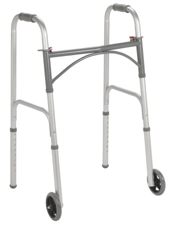 Dual Release Folding Walker with Wheels Adjustable Height drive™ Steel Frame 350 lbs. Weight Capacity 32 to 39 Inch Height - Drive Medical  Mfr# 10244-4