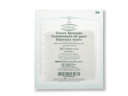 Gauze Sponge Medline Essentials 4 X 4 Inch 12-Ply Square Sterile 2 per Pack - Medline  Mfr# PRM21424