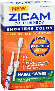 Cold and Sinus Relief Zicam® 4X - 4X - 4X Strength Nasal Swab 20 per Box - Church and Dwight  Mfr# 62750007310