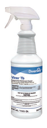 Diversey™ Virex® Tb Surface Disinfectant Cleaner Quaternary Based Pump Spray Liquid 32 oz. Bottle Lemon Scent NonSterile - Lagasse  Mfr# DVO04743