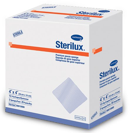 Gauze Sponge Sterilux® 4 X 4 Inch 12-Ply Square Sterile 2 per Pack - Hartmann  Mfr# 56910000