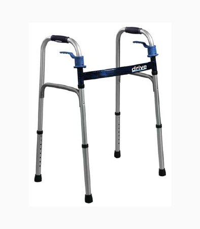 Drive Medical 10227-4 Dual Release Folding Walker with Wheels Adjustable Height drive Deluxe Aluminum Frame 350 lbs. Weight Capacity 26 to 33-1/2 Inch Height