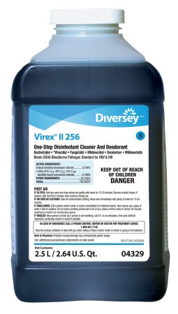 Diversey™ Virex® II 256 Surface Disinfectant Cleaner Quaternary Based J-Fill® Dispensing Systems Liquid Concentrate 2.5 Liter Bottle Mint Scent NonSterile - Lagasse  Mfr# DVS04329