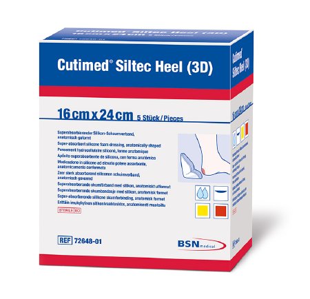 Foam Dressing Cutimed® Siltec® Heel 3D 6-1/2 X 9-1/2 Inch Without Border Film Backing Silicone Face Heel Cup Style Sterile - BSN Medical  Mfr# 7328601