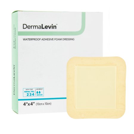 DermaRite Industries  00280E Foam Dressing DermaLevin 4 X 4 Inch With Border Waterproof Backing Hydrocolloid Adhesive Square Sterile