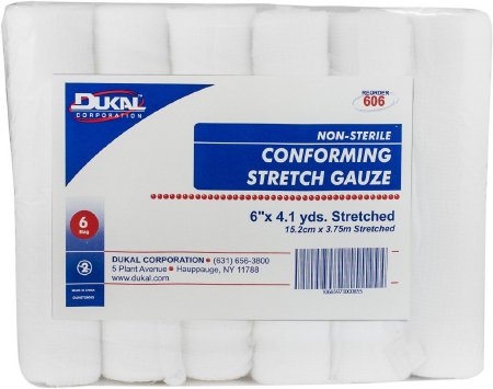 Conforming Bandage Dukal™ 6 Inch X 4-1/10 Yard 8-Ply Roll Shape NonSterile 6 per Pack - Dukal  Mfr# 606