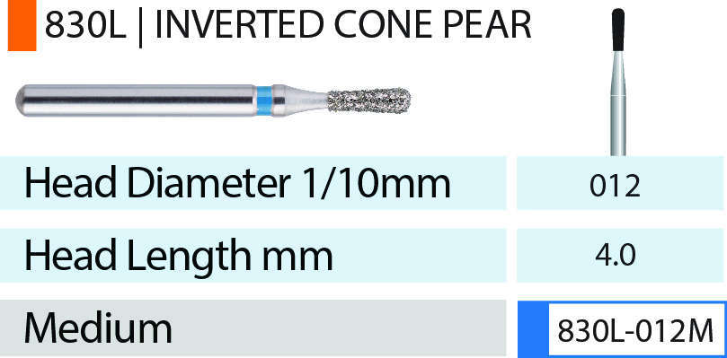 Blue Streak Diamond Burs FG 830L-012M Inverted Cone Pear Pkg/5