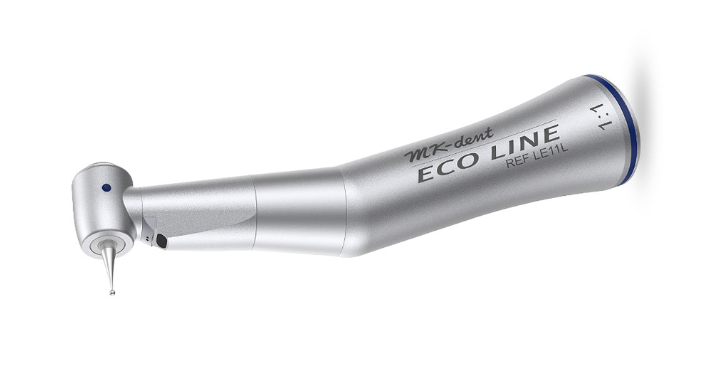 MK-dent Eco Line Contra Angle Handpiece, with Light, 1:1 Transmission, Internal Water Supply, Input max. 40,000 RPM, for RA Burs, Chrome Coating, ISO Connection LE11L