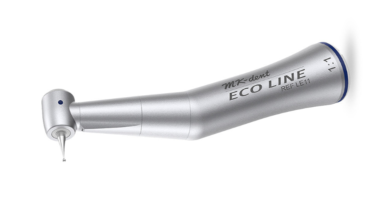 MK-dent Eco Line Contra Angle Handpiece, 1:1 Transmission, Internal Water Supply, Input max. 40,000 RPM, for RA Burs, Chrome Coating, ISO Connection LE11