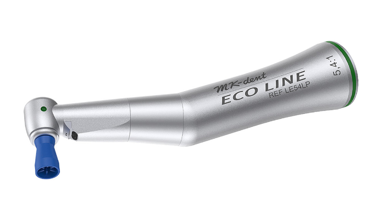 MK-dent Eco Line Contra Angle Handpiece, with Light, 5,4:1 Transmission, Internal Water Supply, Input max. 7,407 RPM, for snap-on and srew-in sups, Chrome Coating, ISO Connection LE54LP