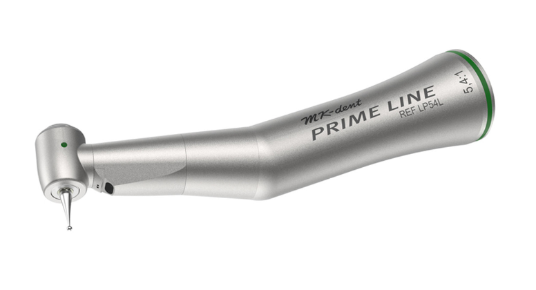 MK-dent Prime Line Contra Angle Handpiece, with Light, 5,4:1 Transmission, Internal Water Supply, Input max. 7,407 RPM, for CA Burs, Titanium Coating, ISO Connection LP54L