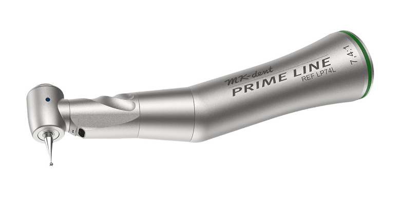 MK-dent Prime Line Contra Angle Handpiece, with Light, 7,4:1 Transmission, Internal Water Supply, Input max. 5,405 RPM, for CA Burs, Titanium Coating, ISO Connection LP74L