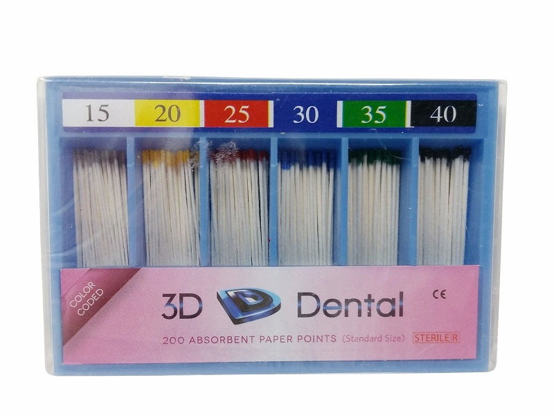 3D Absorbent Paper Points 0.02 Taper Color Coded Box/200