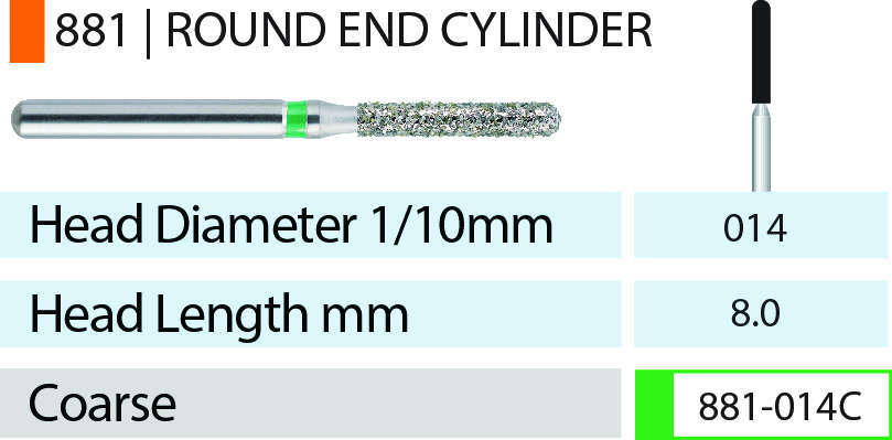 Blue Streak Diamond Burs FG 881-014C Round End Cylinder Pkg/5