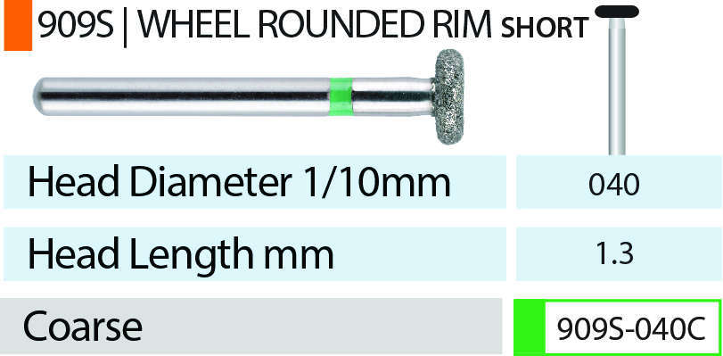 Blue Streak Diamond Burs FG 909S-040C Wheel Rounded Rim Short Pkg/5