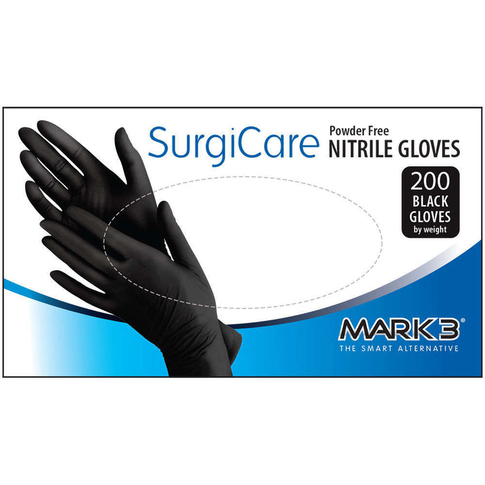 MARK3 SurgiCare Nitrile Exam Gloves Black 3.1mil Box/200