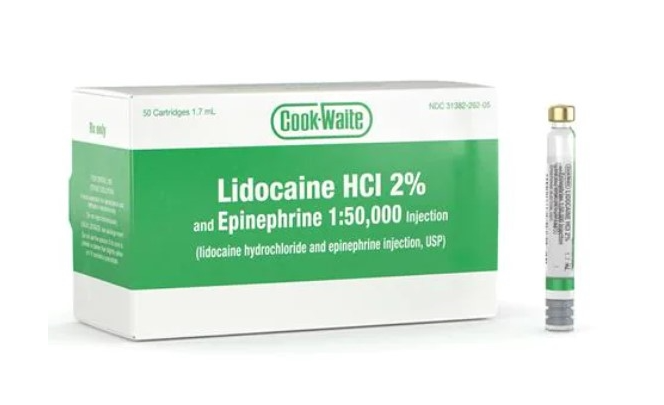 Lidocaine Cartridge 2% 1:50,000 with Epinephrine Box/50