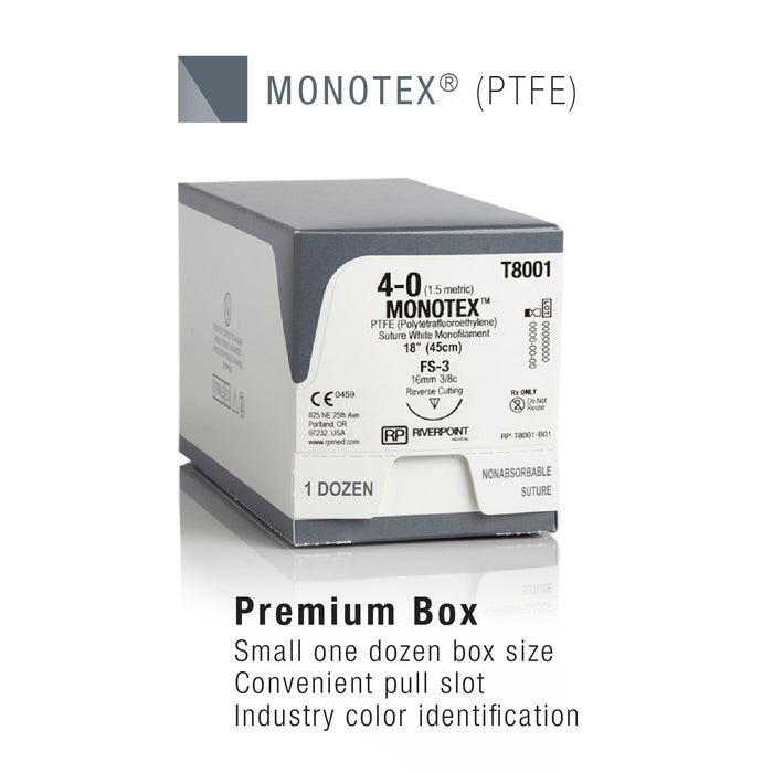 Monotex CorbraBlack PTFE Sutures Premium Reverse Cutting Black Needle Box/12