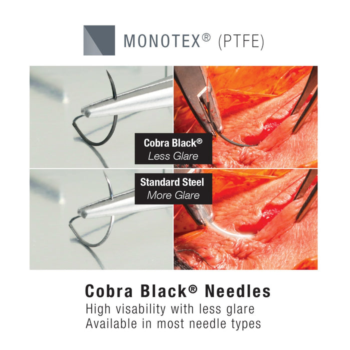 Monotex CorbraBlack PTFE Sutures TF / 1/2-13mm / 4-0 / 24" Taper Point Needle Box/12
