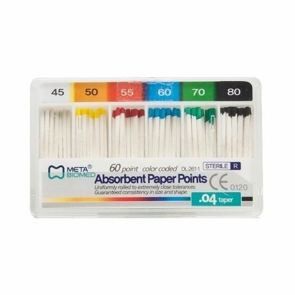 Meta Absorbent Paper Points 0.04 Taper Color Coded Box/60