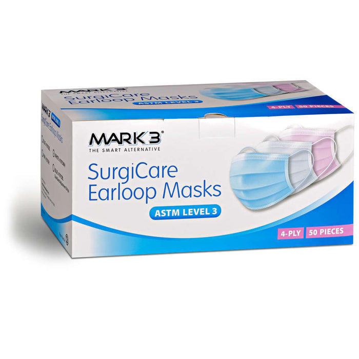 SurgiCare Earloop Face Masks Dual Bands ASTM Level 3 Blue Box/50