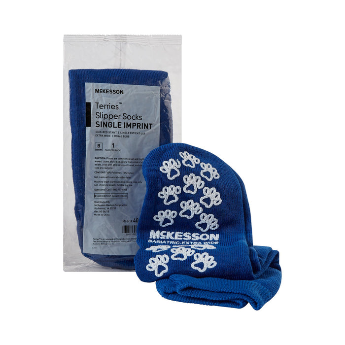 McKesson-40-1099 Slipper Socks Terries Bariatric / Extra Wide Royal Blue Above the Ankle