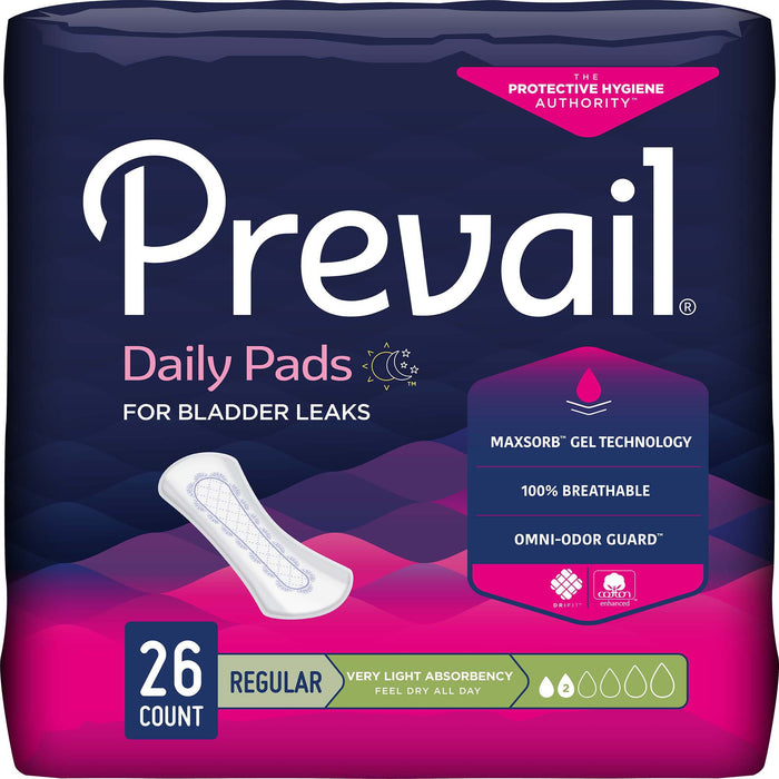 First Quality-PV-926 Bladder Control Pad Prevail Daily Liner 7-1/2 Inch Length Light Absorbency Polymer Core Small Adult Female Disposable