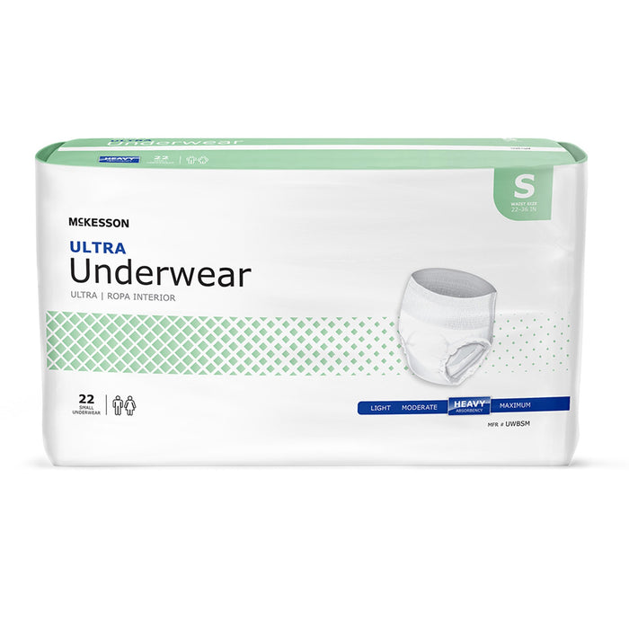 McKesson-UWBSM Unisex Adult Absorbent Underwear Ultra Pull On with Tear Away Seams Small Disposable Heavy Absorbency