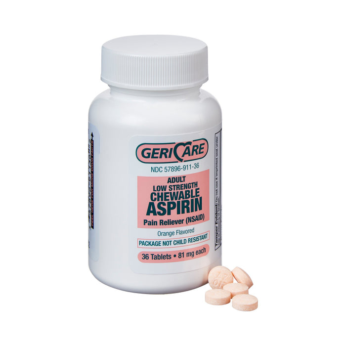 McKesson-911-36-GCP Pain Relief Geri-Care 81 mg Strength Aspirin Chewable Tablet 36 per Bottle