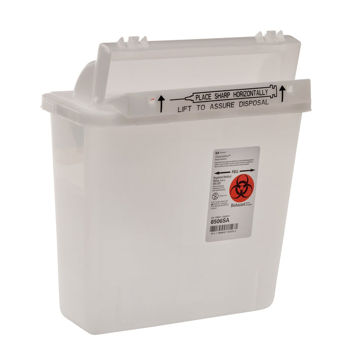 Cardinal-8506SA Sharps Container SharpStar In-Room 12-1/2 H X 10-3/4 W X 5-1/2 D Inch 1.25 Gallon Translucent Base / Translucent Lid Horizontal Entry
