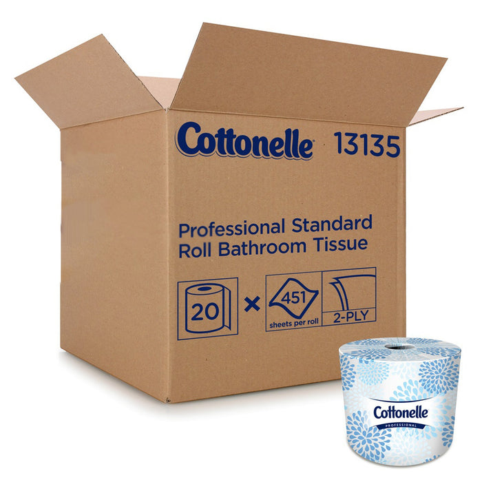 Kimberly Clark-13135 Toilet Tissue Kleenex Cottonelle Professional White 2-Ply Standard Size Cored Roll 451 Sheets 4 X 4 Inch