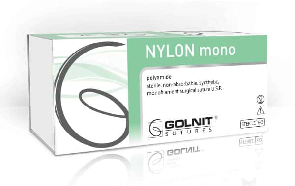GOLNIT 4/0 Nylon Mono, Non-Absorbable 30" Suture, Sterile, Black, Reverse cutting needle, 18mm, 3/8 curvature, 12/Box