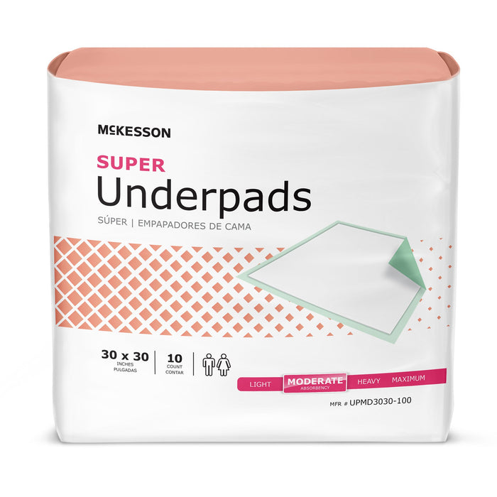 McKesson-UPMD3030-100 Underpad Super 30 X 30 Inch Disposable Fluff / Polymer Moderate Absorbency