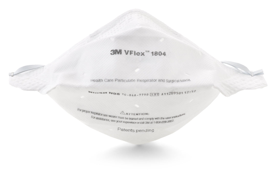 3M-1804 Particulate Respirator / Surgical Mask 3M VFlex Medical N95 Flat Fold Elastic Strap One Size Fits Most White NonSterile ASTM F1862 Adult