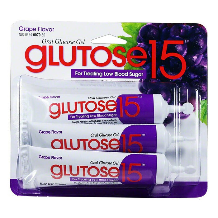 Perrigo Company-00574007030 Glucose Supplement Glutose 15 3 per Pack Gel Grape Flavor