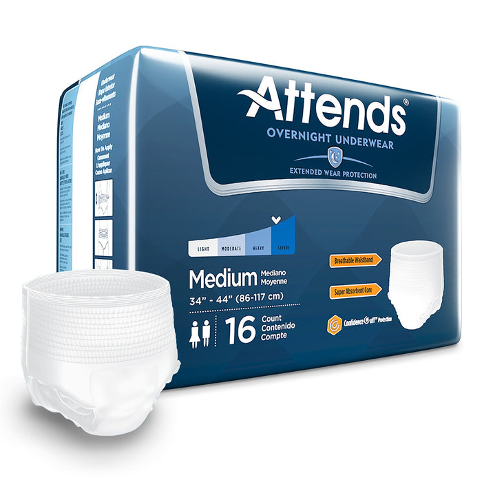 Attends Healthcare Products-APPNT20 Unisex Adult Absorbent Underwear Attends Overnight Pull On with Tear Away Seams Medium Disposable Heavy Absorbency