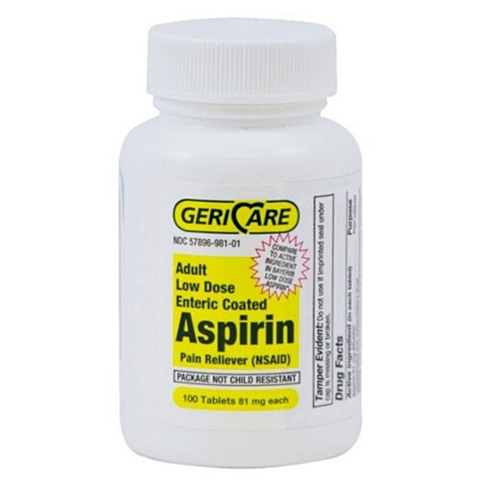 McKesson-981-01-GCP Pain Relief Brand 81 mg Strength Aspirin Tablet 100 per Bottle