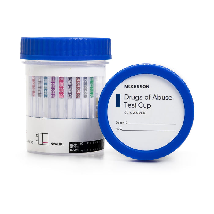 McKesson-16-1145A3 Drugs of Abuse Test 14-Drug Panel with Adulterants AMP, BAR, BUP, BZO, COC, mAMP/MET, MDMA, MOP300, MTD, OXY, PCP, PPX, TCA, THC (OX, pH, SG) Urine Sample 25 Tests CLIA Waived