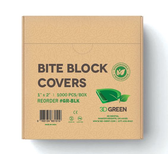 3D Green Biodegradable Bite Block Covers 1" x 2" Clear Box/1000