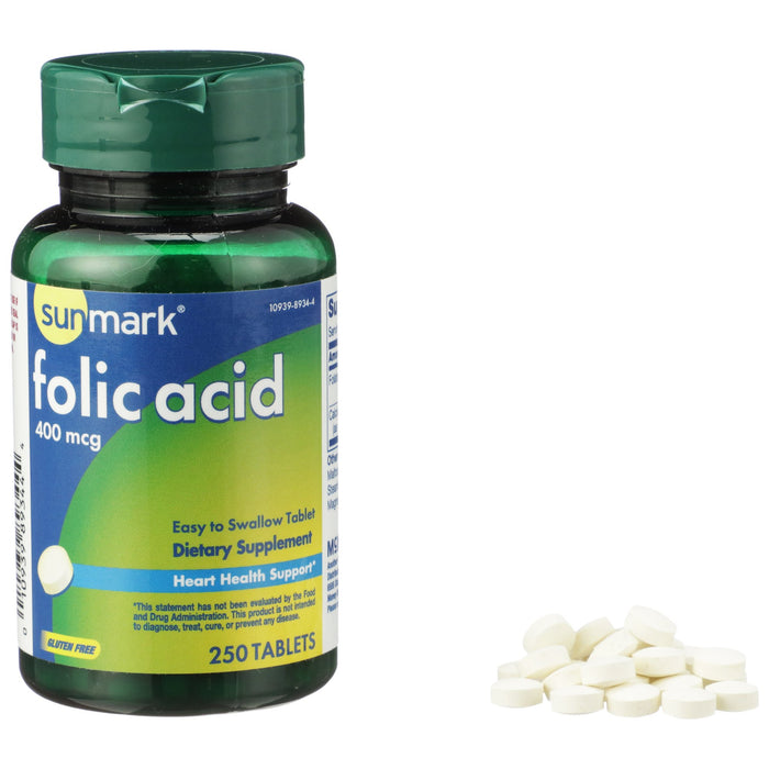 McKesson-01093989344 Vitamin Supplement sunmark Folic Acid 400 mcg Strength Tablet 250 per Bottle