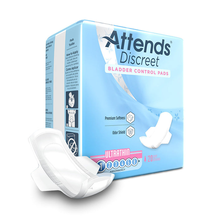 Attends Healthcare Products-ADPTHIN Bladder Control Pad Attends Discreet Ultra Thin 9 Inch Length Light Absorbency Polymer Core One Size Fits Most Adult Female Disposable