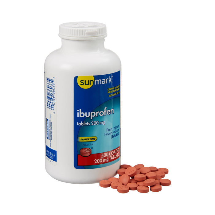 McKesson-49348070614 Pain Relief sunmark 200 mg Strength Ibuprofen Tablet 500 per Bottle