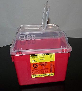 BD-305343 Sharps Container BD 10-3/10 X 11-3/10 X 6-4/5 Inch 8 Quart Red Base / Clear Lid Vertical Entry