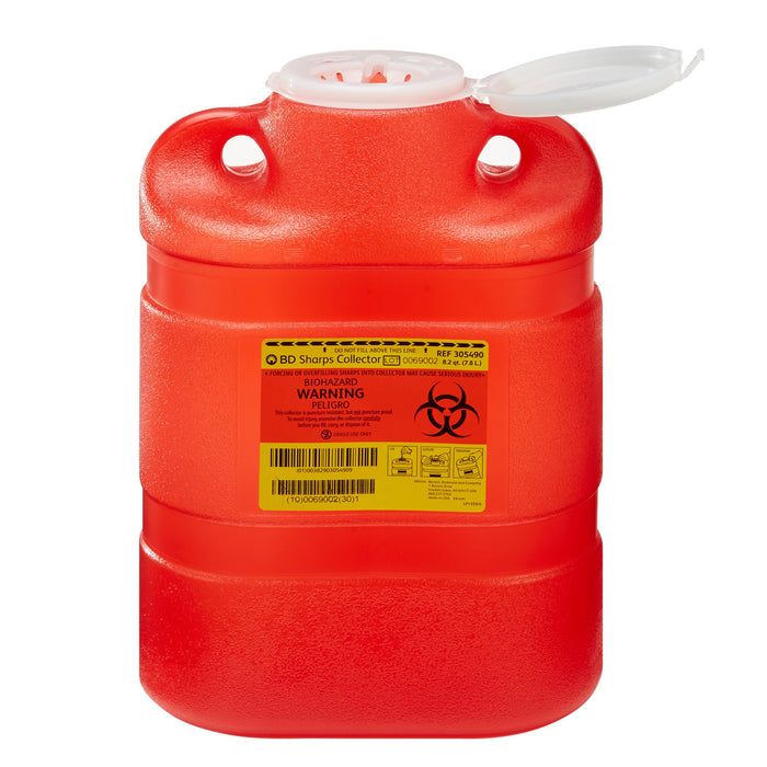 BD-305490 Sharps Container BD 13-2/5 H X 9-2/5 W X 5-3/10 D Inch 8.2 Quart Red Base / Translucent Lid Vertical Entry