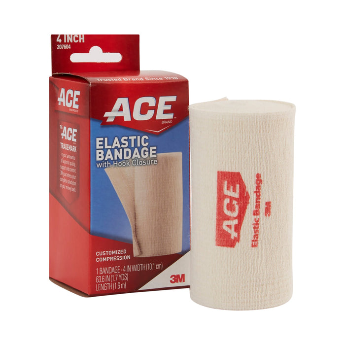 3M-207604 Elastic Bandage 3M ACE 4 Inch X 5.3 Foot Standard Compression Single Hook and Loop Closure Tan NonSterile